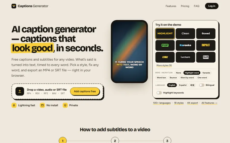 Captions Generator 官网